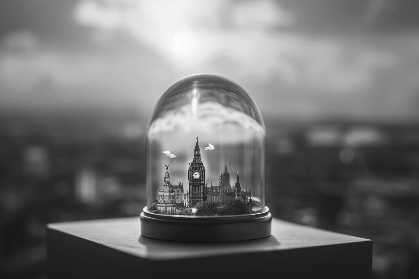Close-up image of London sights in a snowglobe