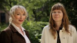 Annica Hedin and Hanna Klinthage in sunny, tree-filled setting.