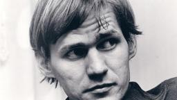 Black and white candid photo of Antti Jalava.