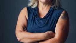 Author portrait of Ann-Luise Bertell in blue top