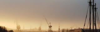 Cranes in cloudy Gothenburg port